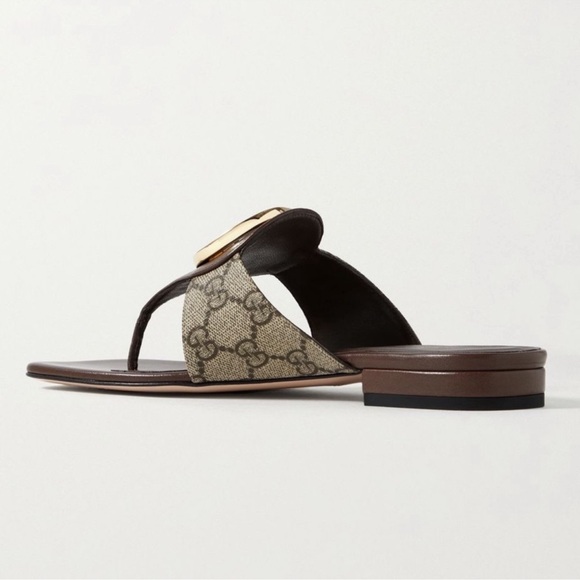 Gucci Blondie Logo-Embellished Leather and Coated-Canvas Sandals - Picture 3 of 8